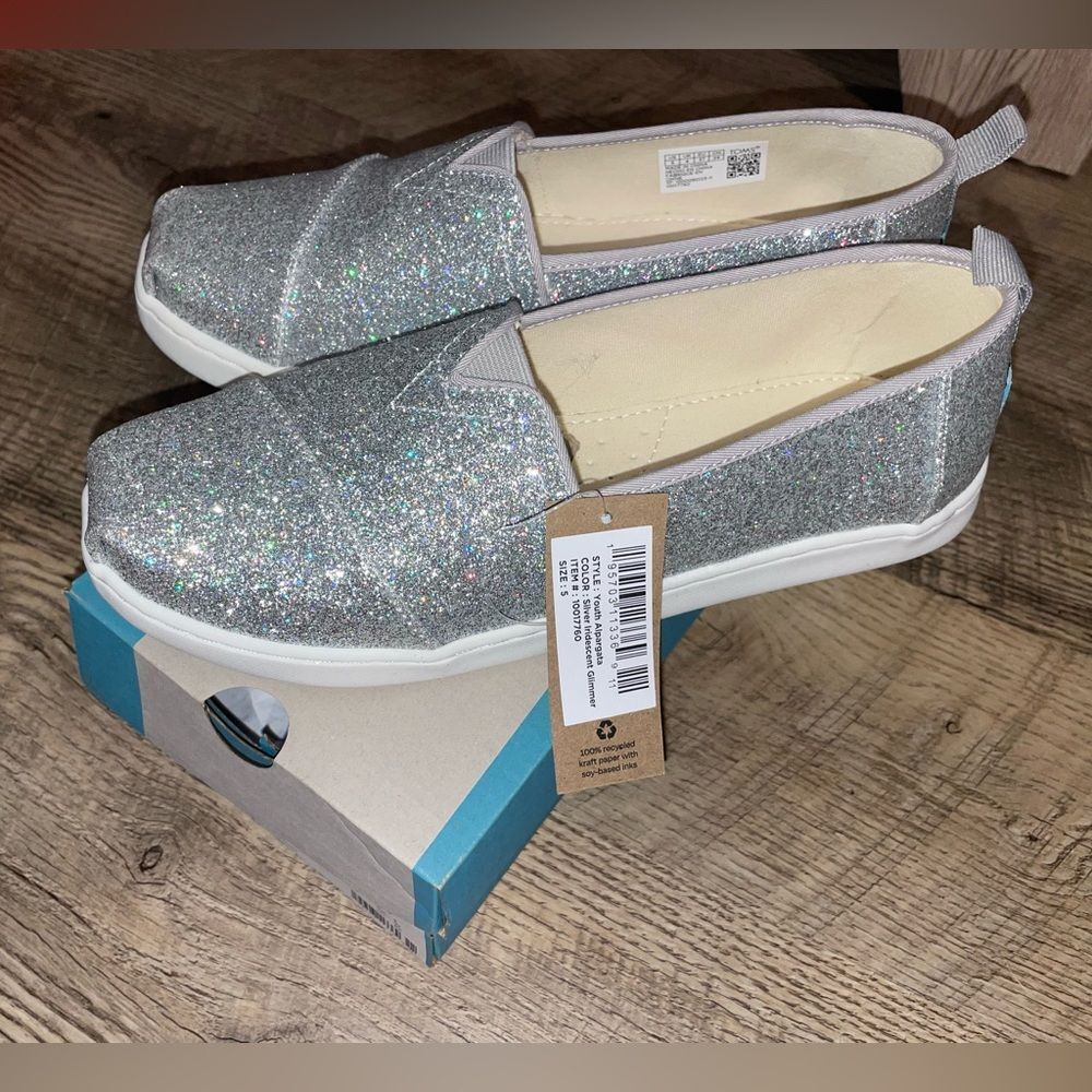 Sparkling Silver Toms Alpargata Slip-On‎ Shoes